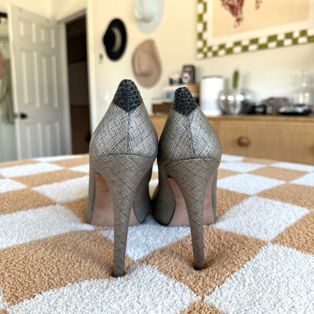 SAM EDELMAN SILVER GOLD BLACK HIGH HEELS WOMENS 10 M - Picture 6 of 8